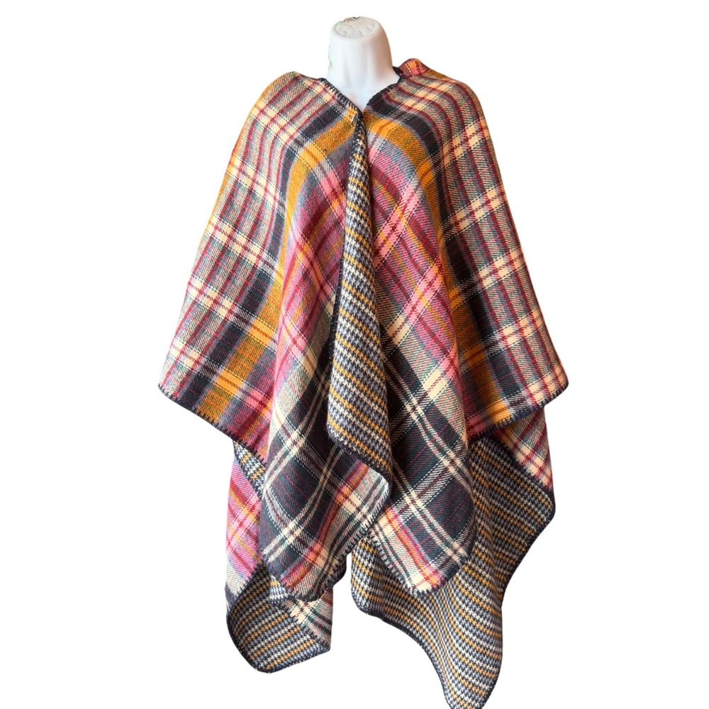 Marc New York Plaid Poncho Cape Wrap One Size Tartan Fall Andrew Marc